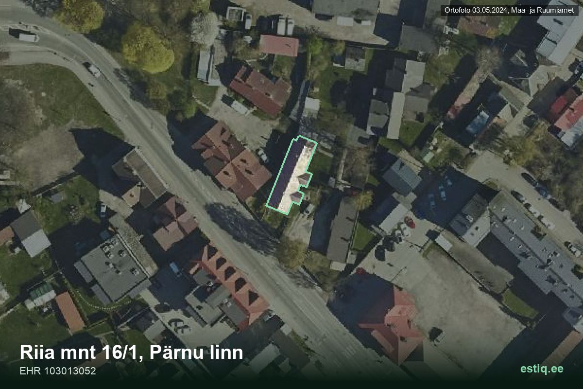 Riia mnt 16/1, Pärnu – ilmakuva rakennuksesta, ääriviiva rakennusrekisteristä (EHR)