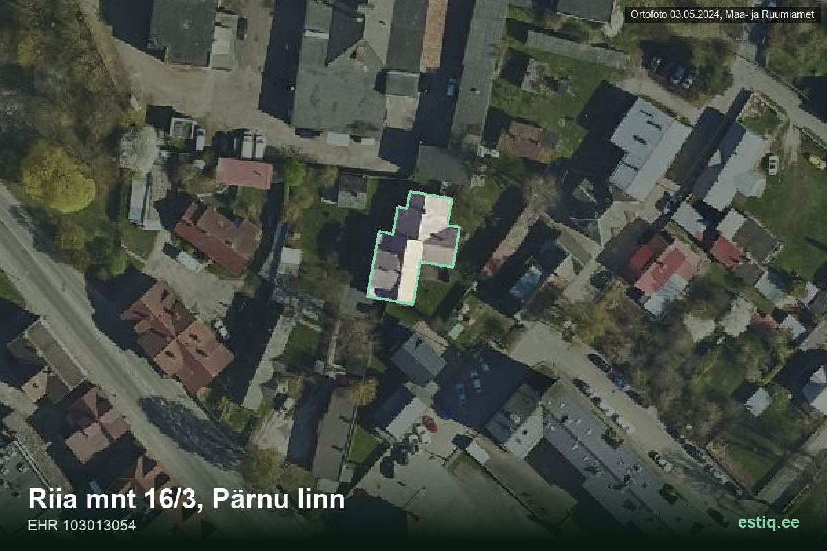 Riia mnt 16/3, Pärnu – hoone aerofoto, kontuur ehitisregistri (EHR) andmetest