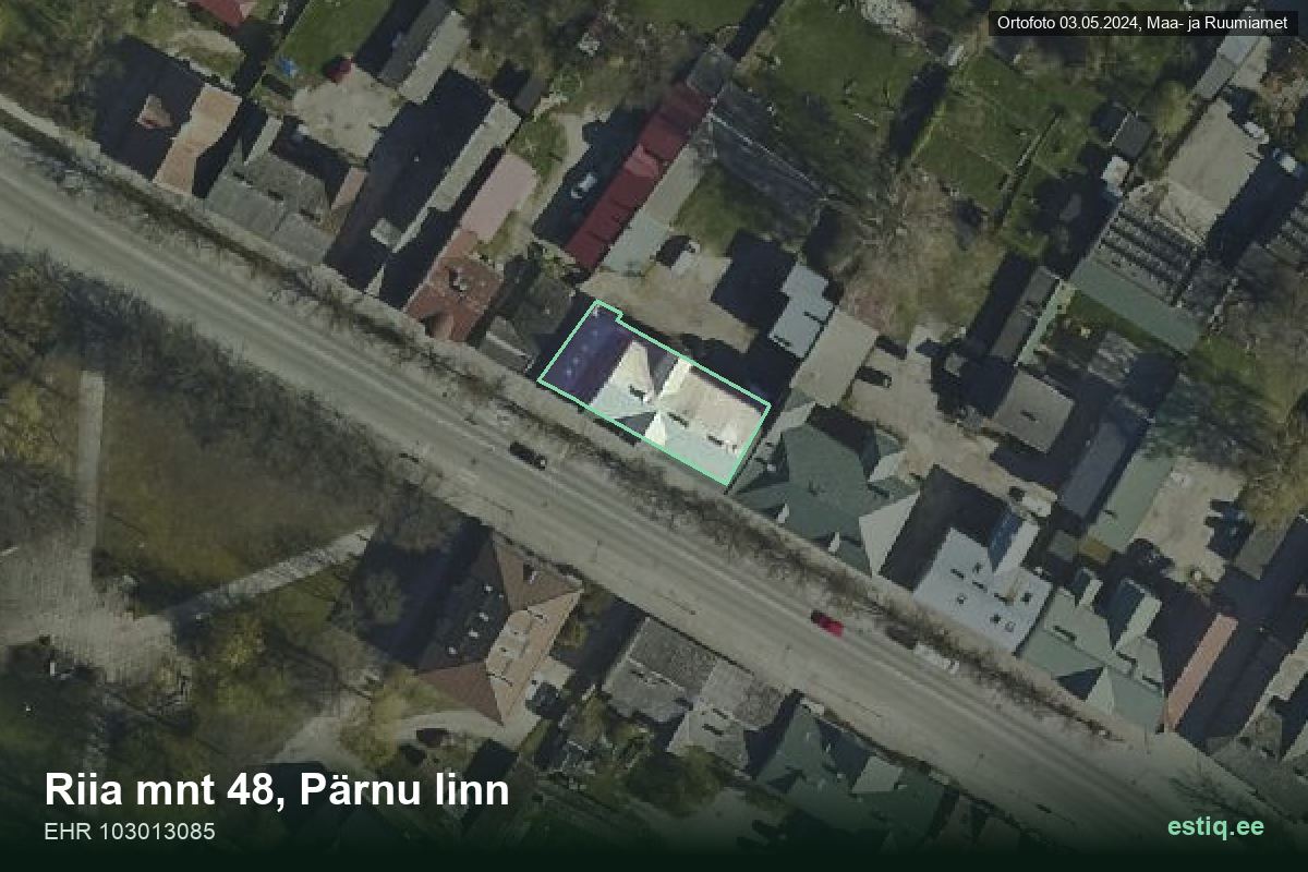 Riia mnt 48, Pärnu – hoone aerofoto, kontuur ehitisregistri (EHR) andmetest