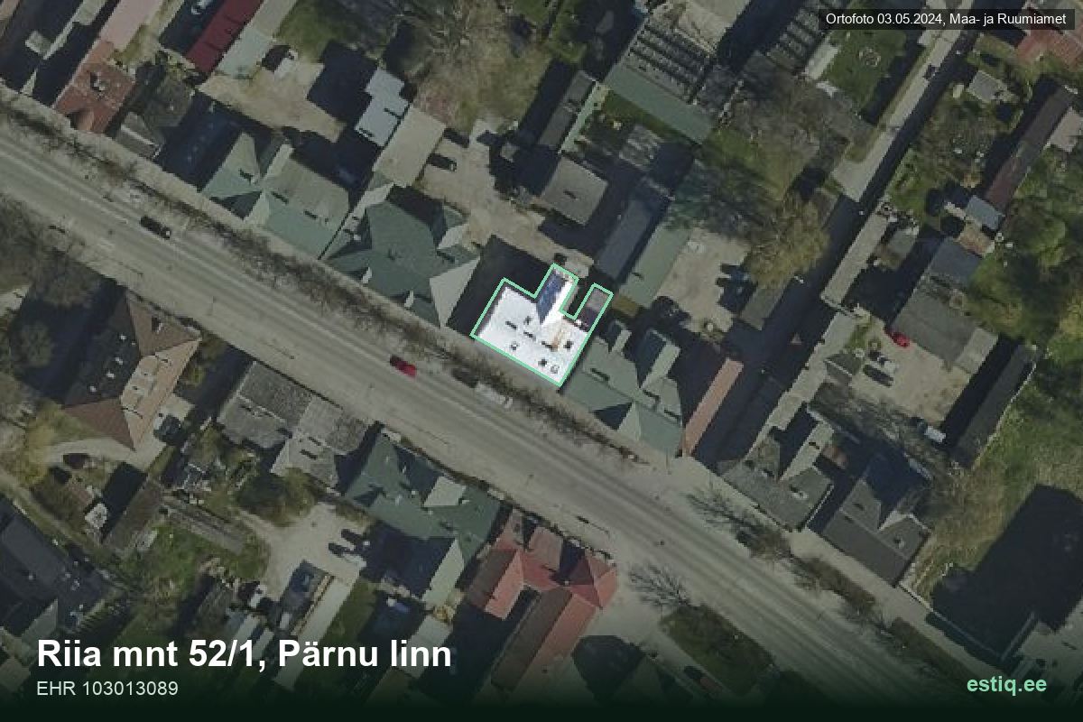 Riia mnt 52/1, Pärnu – hoone aerofoto, kontuur ehitisregistri (EHR) andmetest