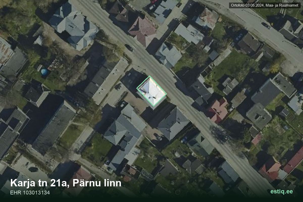 Karja tänav 21a, Pärnu – hoone aerofoto, kontuur ehitisregistri (EHR) andmetest