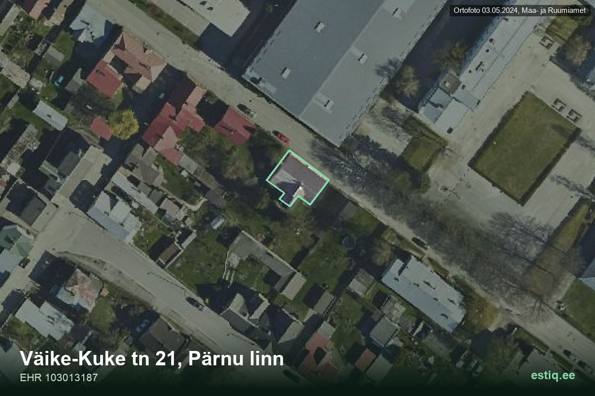Väike-Kuke tänav 21, Pärnu – ilmakuva rakennuksesta, ääriviiva rakennusrekisteristä (EHR)