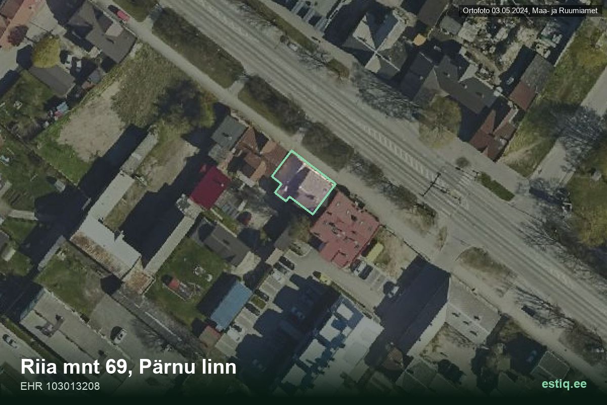 Riia mnt 69, Pärnu – hoone aerofoto, kontuur ehitisregistri (EHR) andmetest