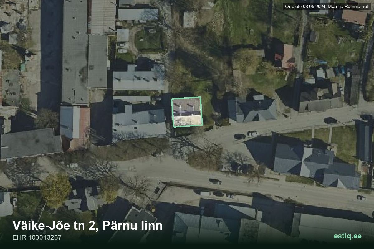 Väike-Jõe tänav 2, Pärnu – ilmakuva rakennuksesta, ääriviiva rakennusrekisteristä (EHR)
