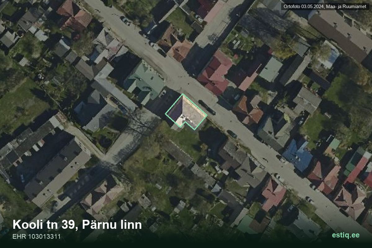 Kooli tänav 39, Pärnu – hoone aerofoto, kontuur ehitisregistri (EHR) andmetest