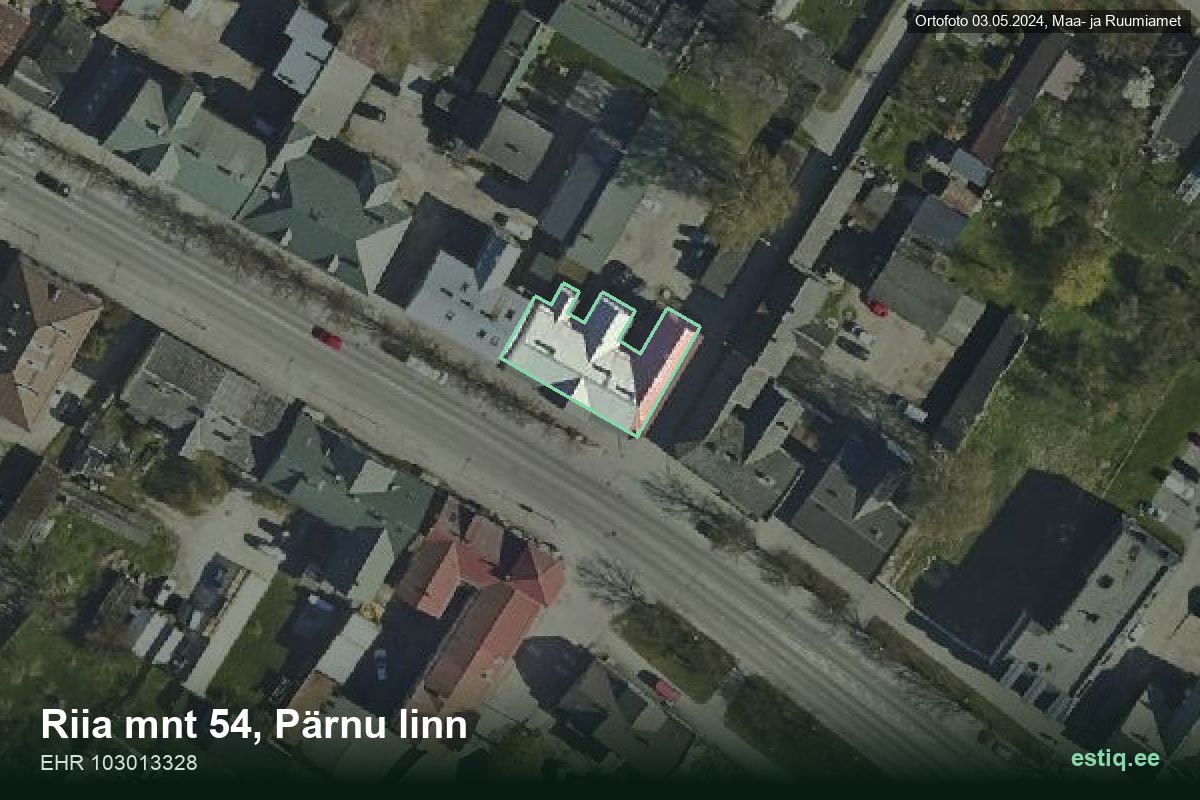 Riia mnt 54, Pärnu – hoone aerofoto, kontuur ehitisregistri (EHR) andmetest