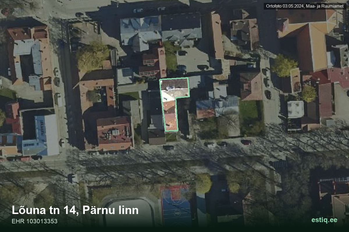Lõuna tänav 14, Pärnu – ilmakuva rakennuksesta, ääriviiva rakennusrekisteristä (EHR)