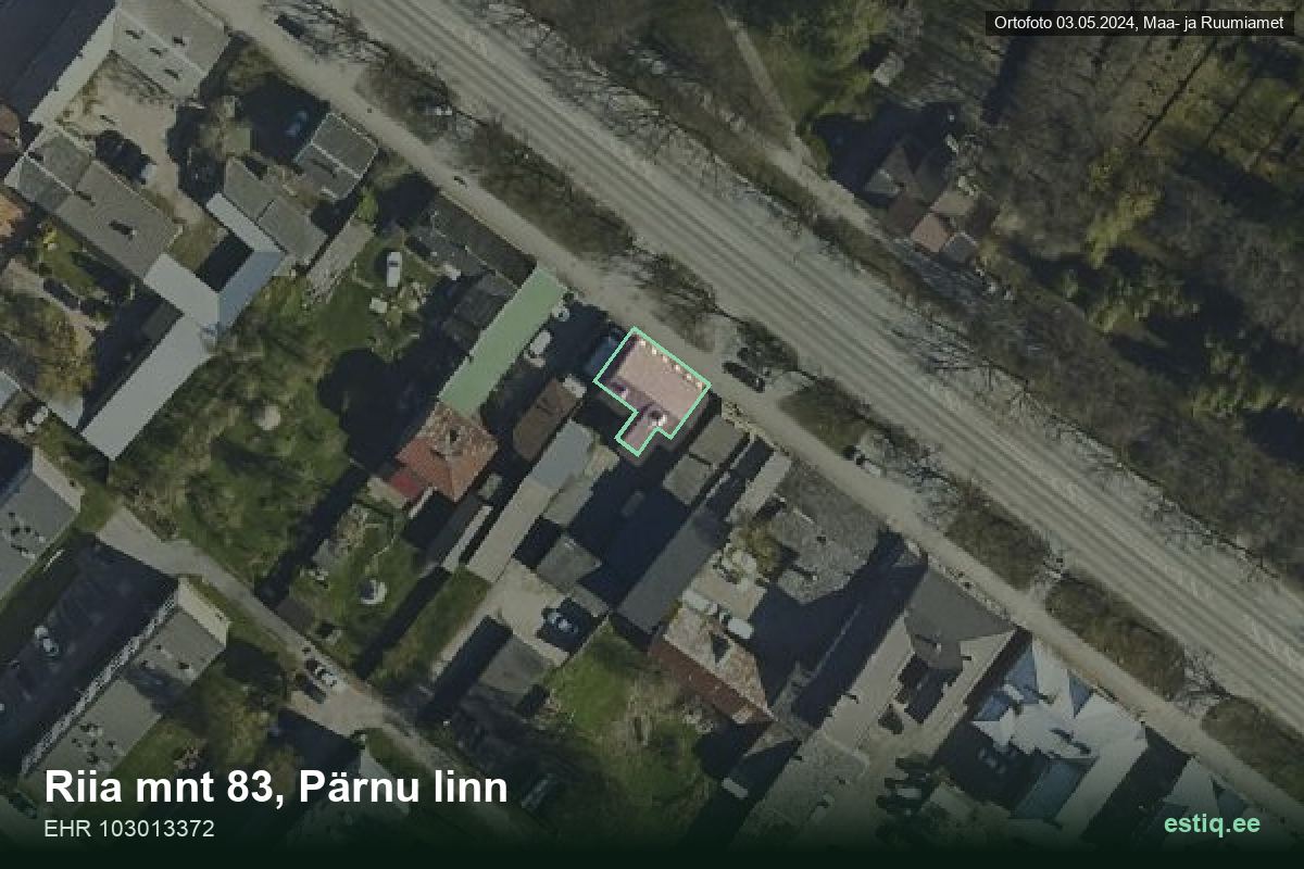 Riia mnt 83, Pärnu – hoone aerofoto, kontuur ehitisregistri (EHR) andmetest