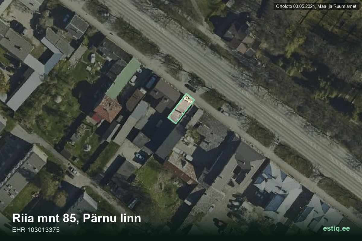 Riia mnt 85, Pärnu – ilmakuva rakennuksesta, ääriviiva rakennusrekisteristä (EHR)