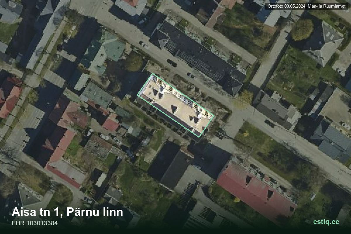 Aisa tänav 1, Pärnu – hoone aerofoto, kontuur ehitisregistri (EHR) andmetest