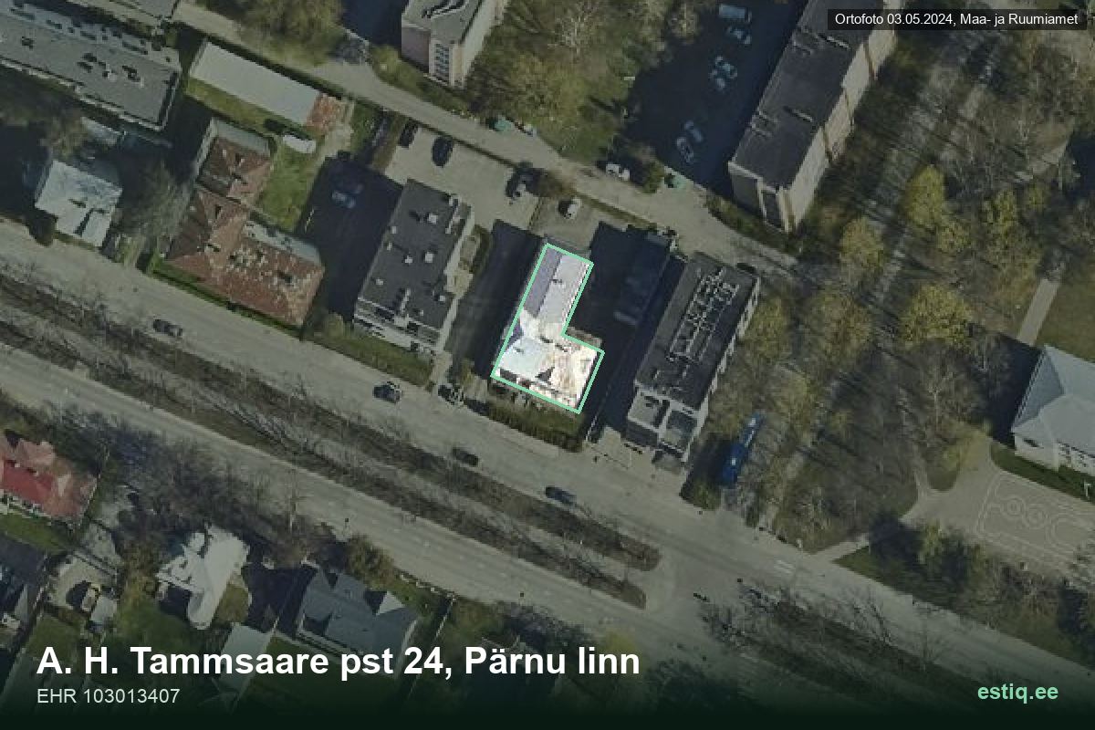 Tammsaare pst 24, Pärnu – hoone aerofoto, kontuur ehitisregistri (EHR) andmetest