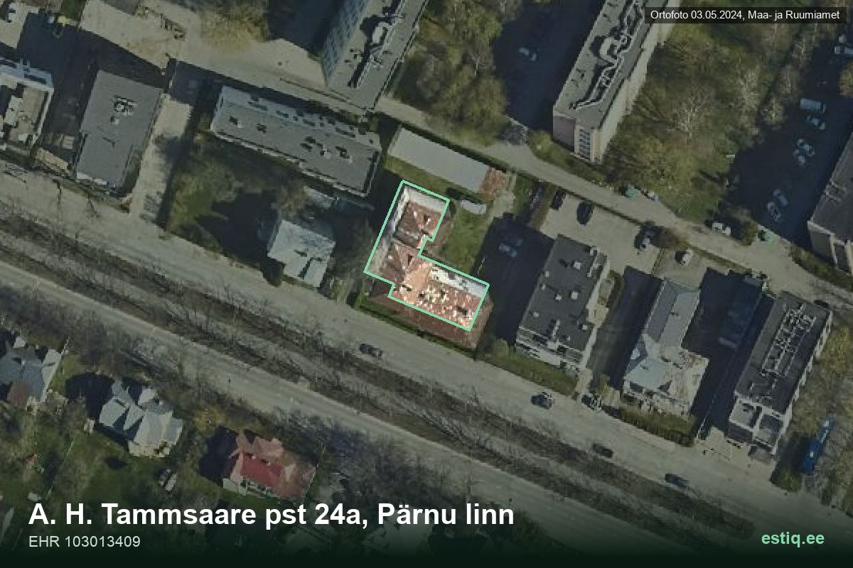 Tammsaare pst 24a, Pärnu – hoone aerofoto, kontuur ehitisregistri (EHR) andmetest