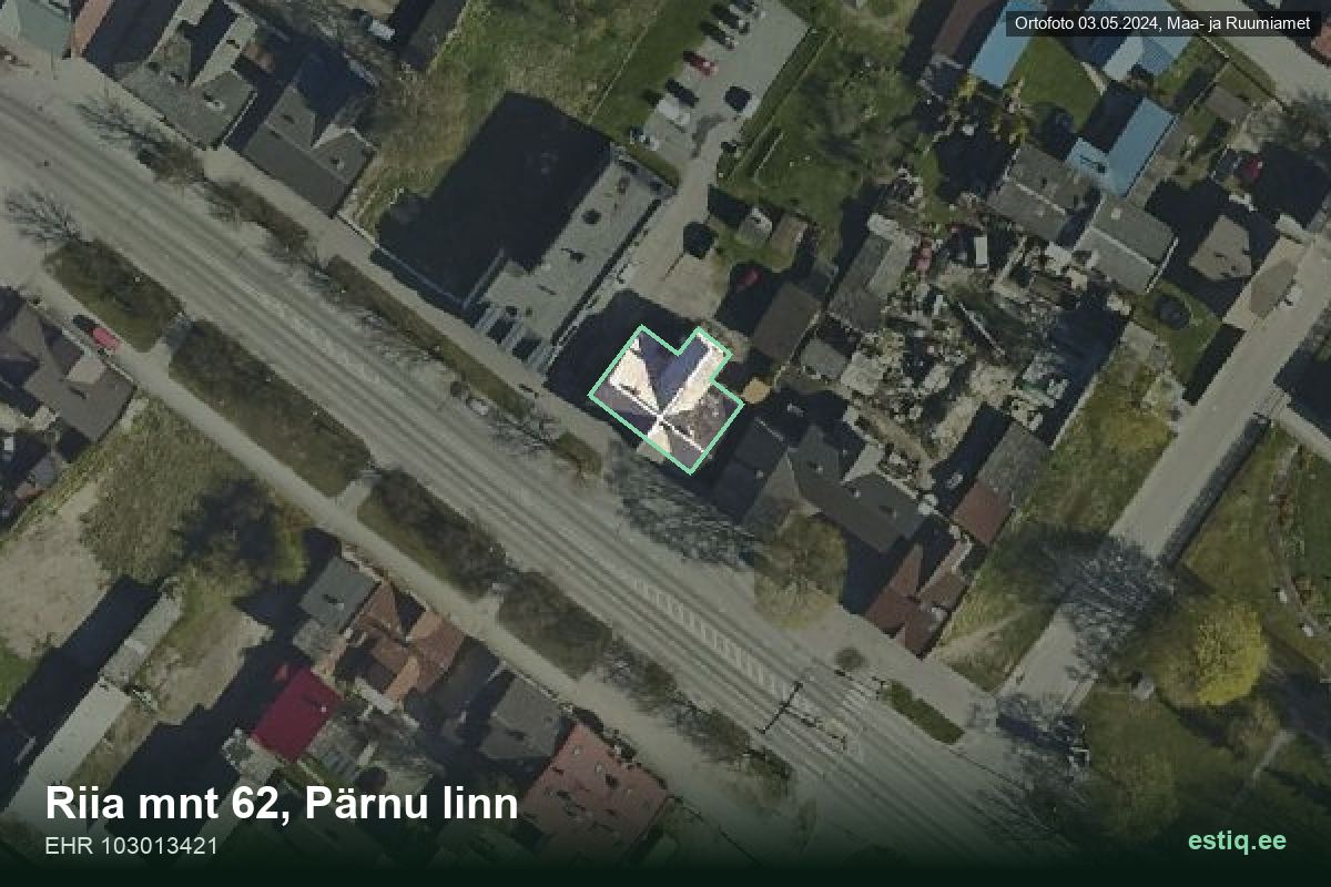 Riia mnt 62, Pärnu – hoone aerofoto, kontuur ehitisregistri (EHR) andmetest