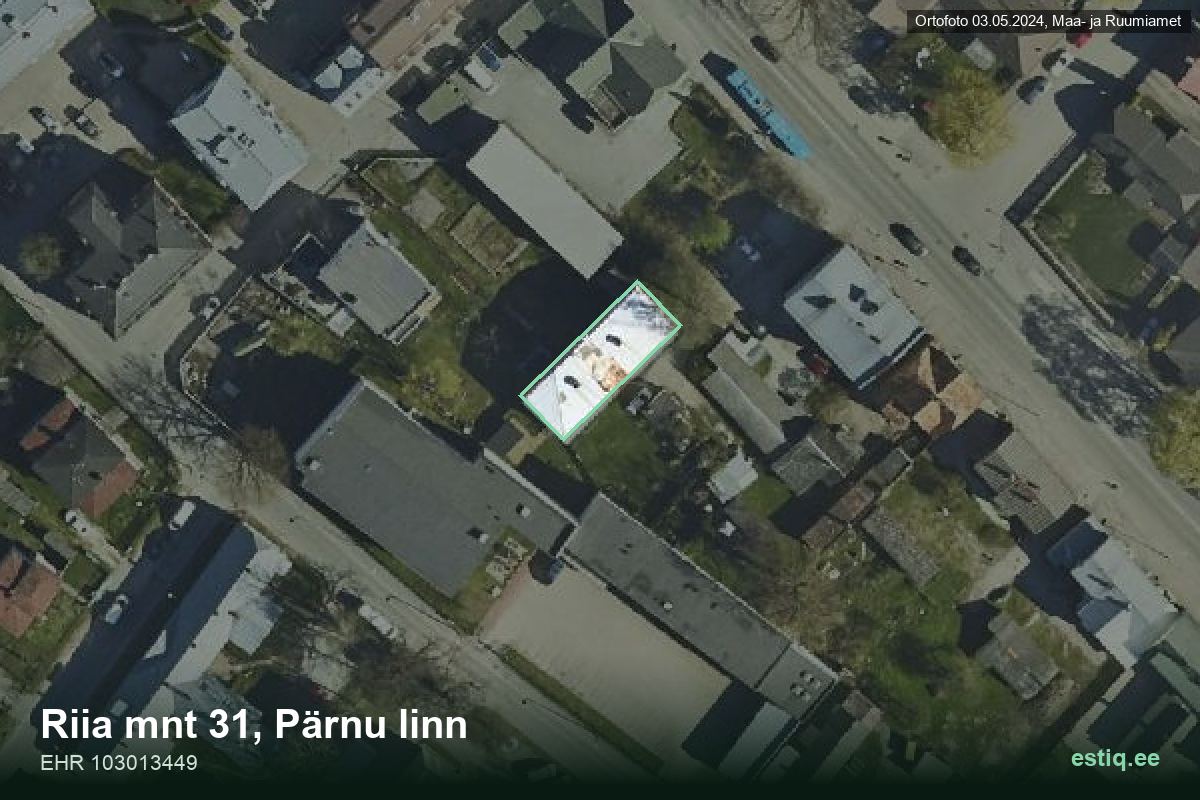 Riia mnt 31, Pärnu – hoone aerofoto, kontuur ehitisregistri (EHR) andmetest
