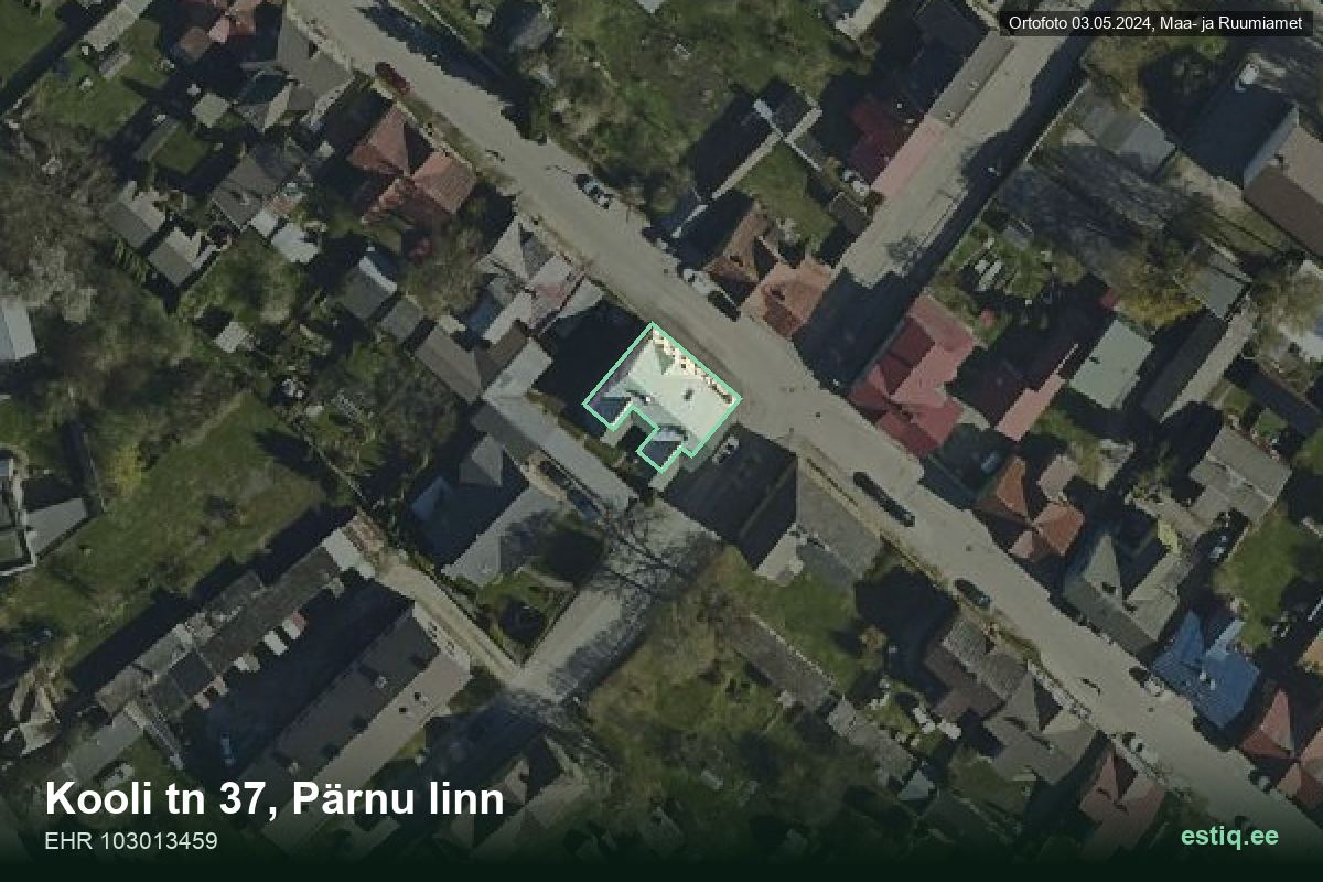 Kooli tänav 37, Pärnu – hoone aerofoto, kontuur ehitisregistri (EHR) andmetest