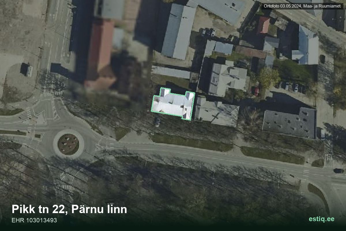 Pikk tänav 22, Pärnu – aerial photo of the building, outline from the Building Register (EHR)