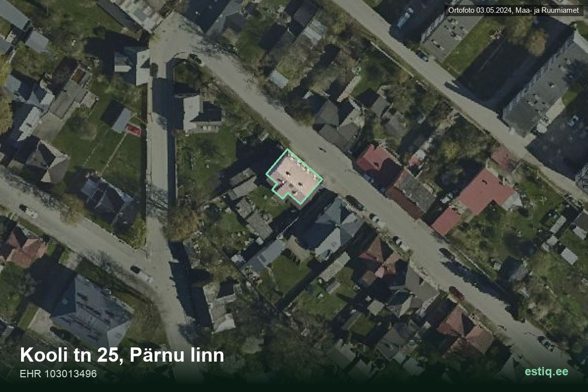 Kooli tänav 25, Pärnu – hoone aerofoto, kontuur ehitisregistri (EHR) andmetest
