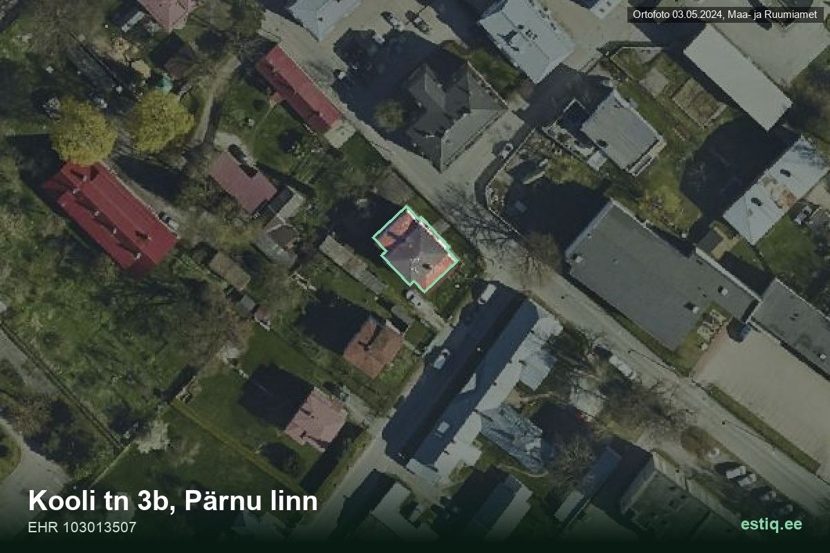 Kooli tänav 3b, Pärnu – hoone aerofoto, kontuur ehitisregistri (EHR) andmetest