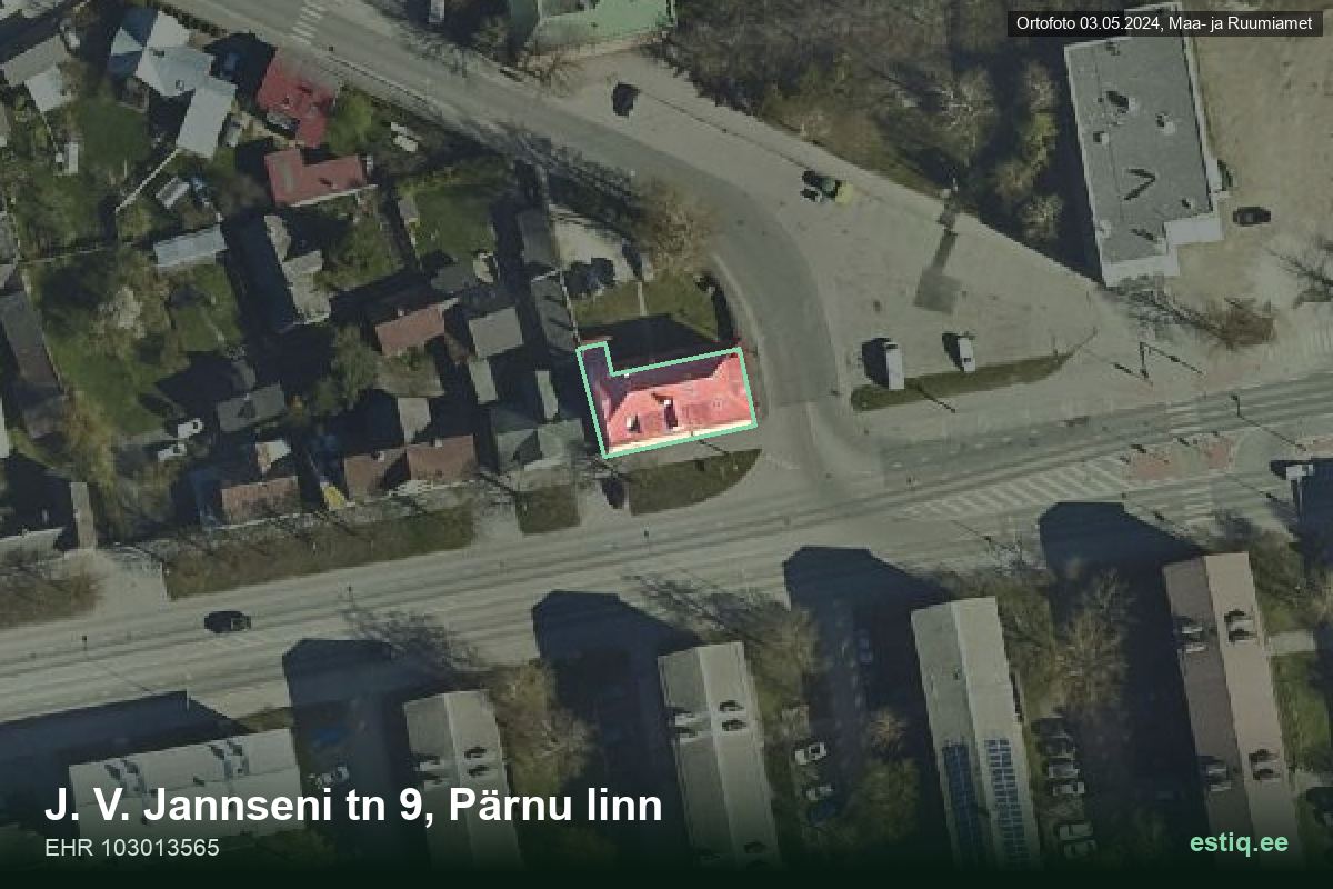J. V. Jannseni tänav 9, Pärnu – hoone aerofoto, kontuur ehitisregistri (EHR) andmetest