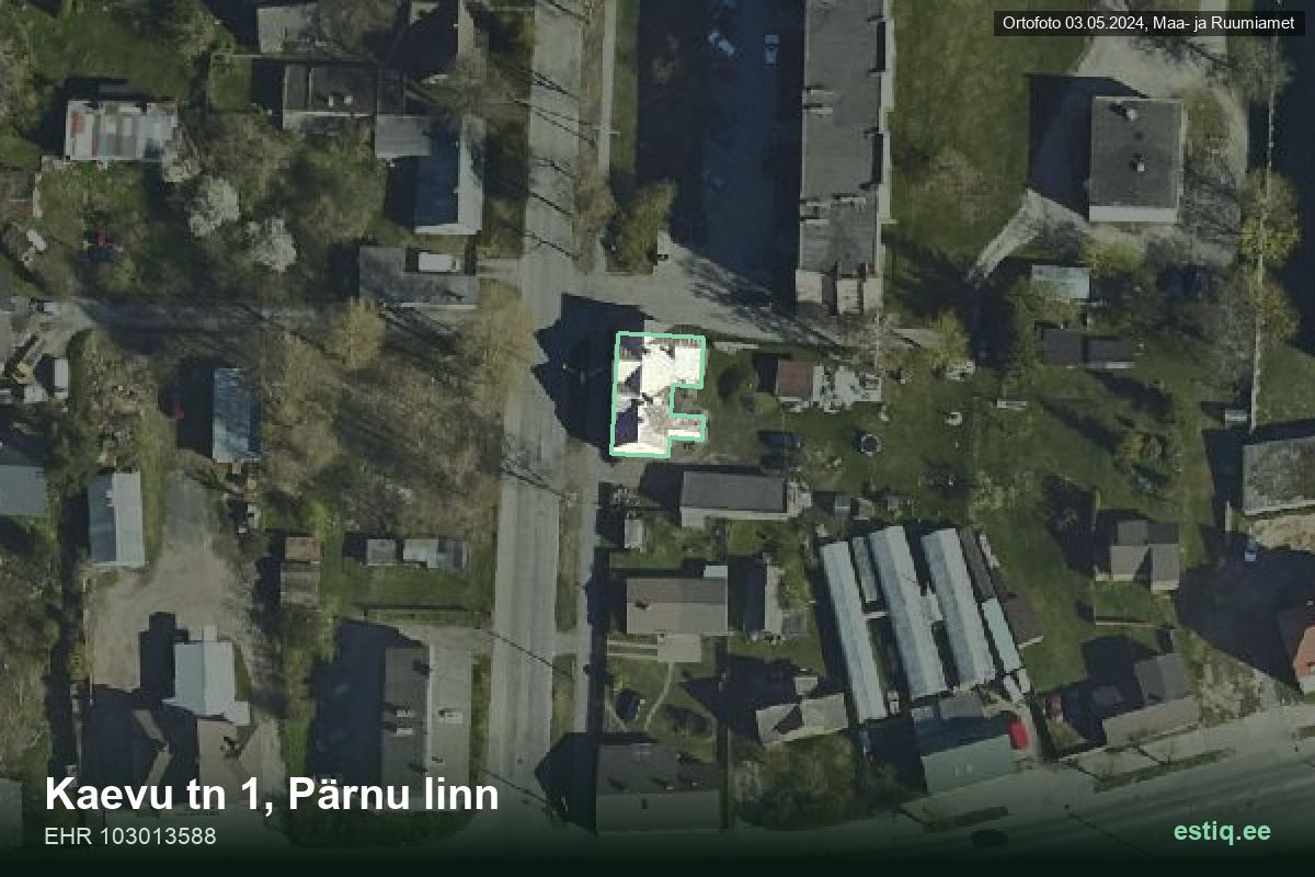 Kaevu tänav 1, Pärnu – ilmakuva rakennuksesta, ääriviiva rakennusrekisteristä (EHR)