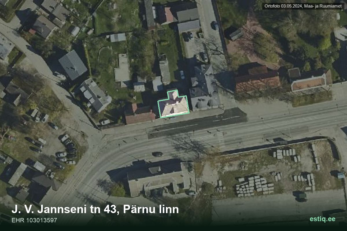 J. V. Jannseni tänav 43, Pärnu – hoone aerofoto, kontuur ehitisregistri (EHR) andmetest