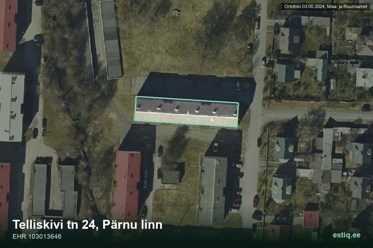 Telliskivi tänav 24, Pärnu – hoone aerofoto, kontuur ehitisregistri (EHR) andmetest