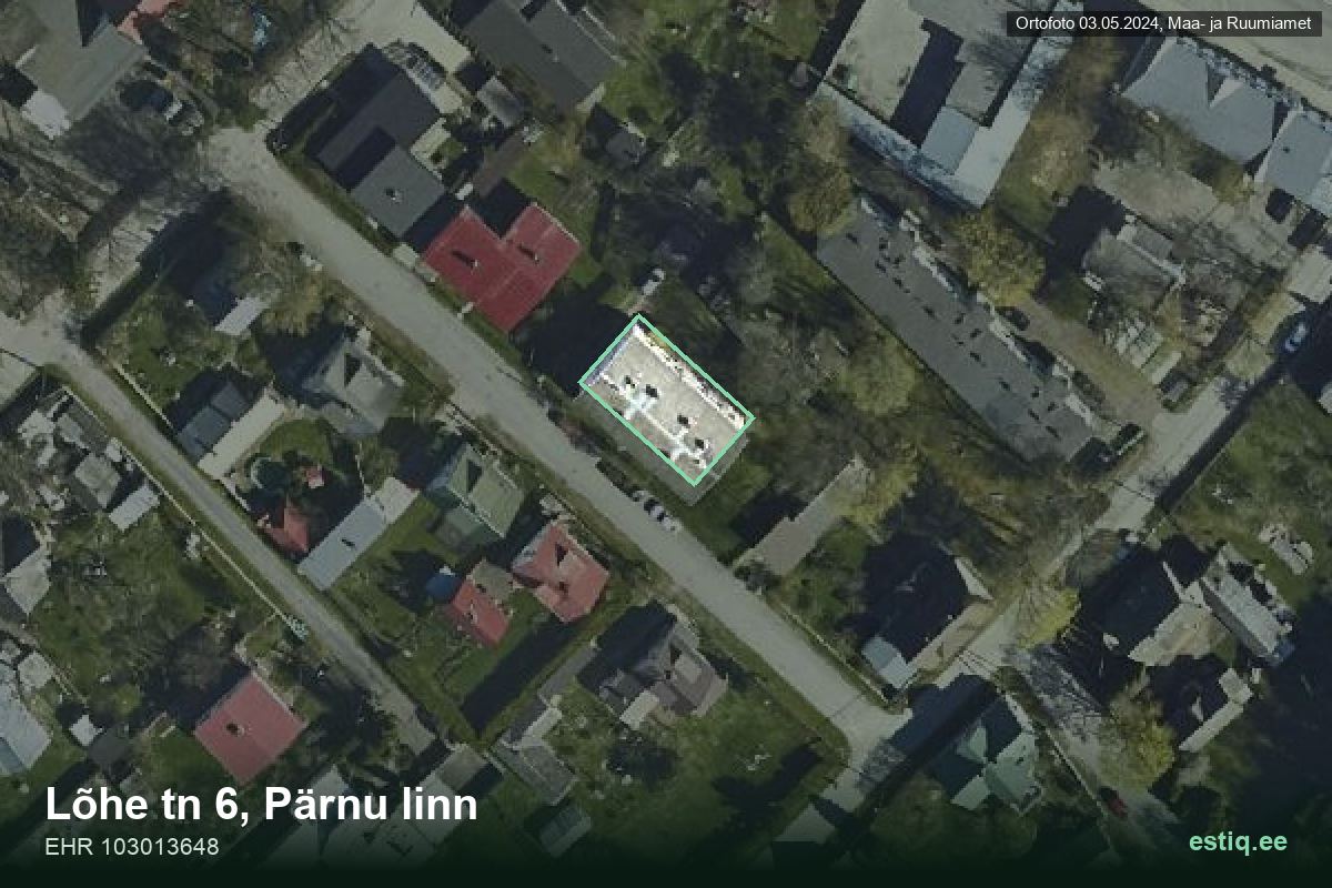 Lõhe tänav 6, Pärnu – hoone aerofoto, kontuur ehitisregistri (EHR) andmetest