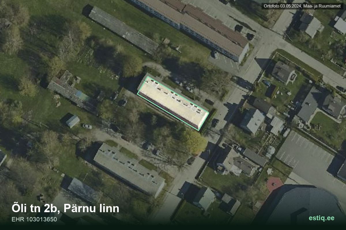 Õli tänav 2b, Pärnu – hoone aerofoto, kontuur ehitisregistri (EHR) andmetest