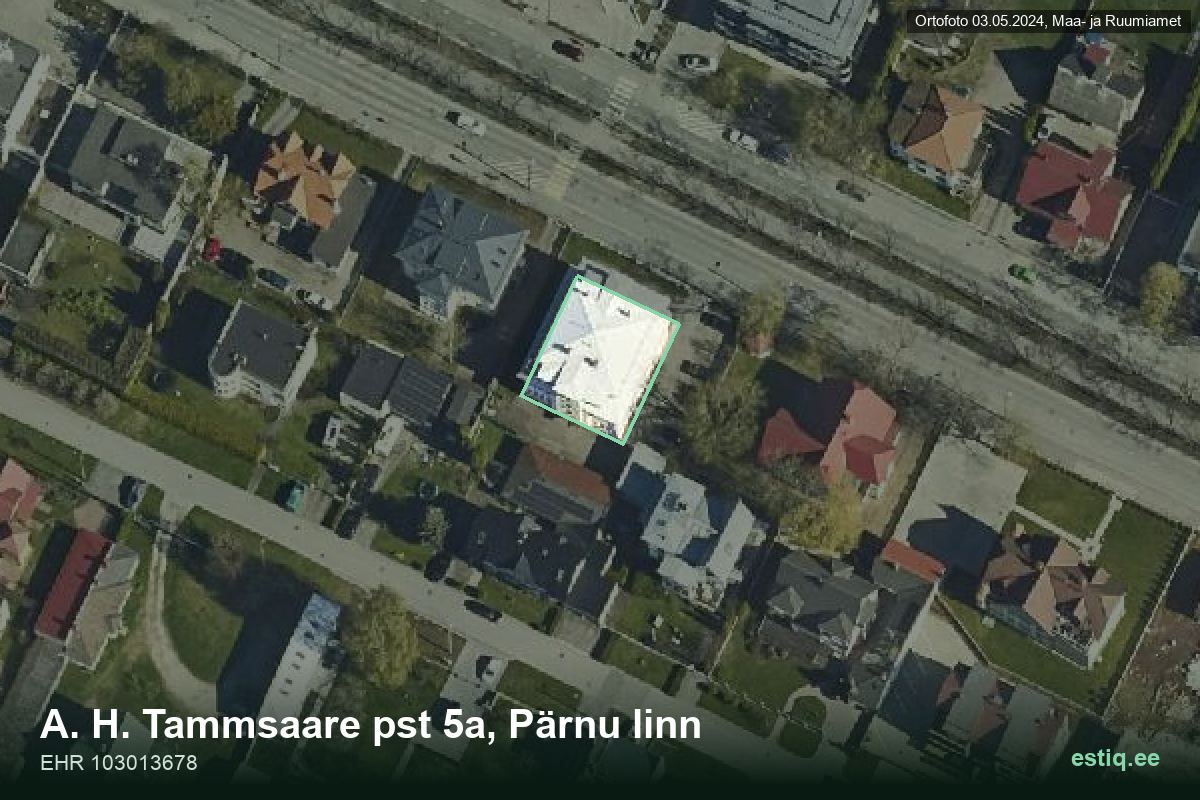 Tammsaare pst 5a, Pärnu – hoone aerofoto, kontuur ehitisregistri (EHR) andmetest