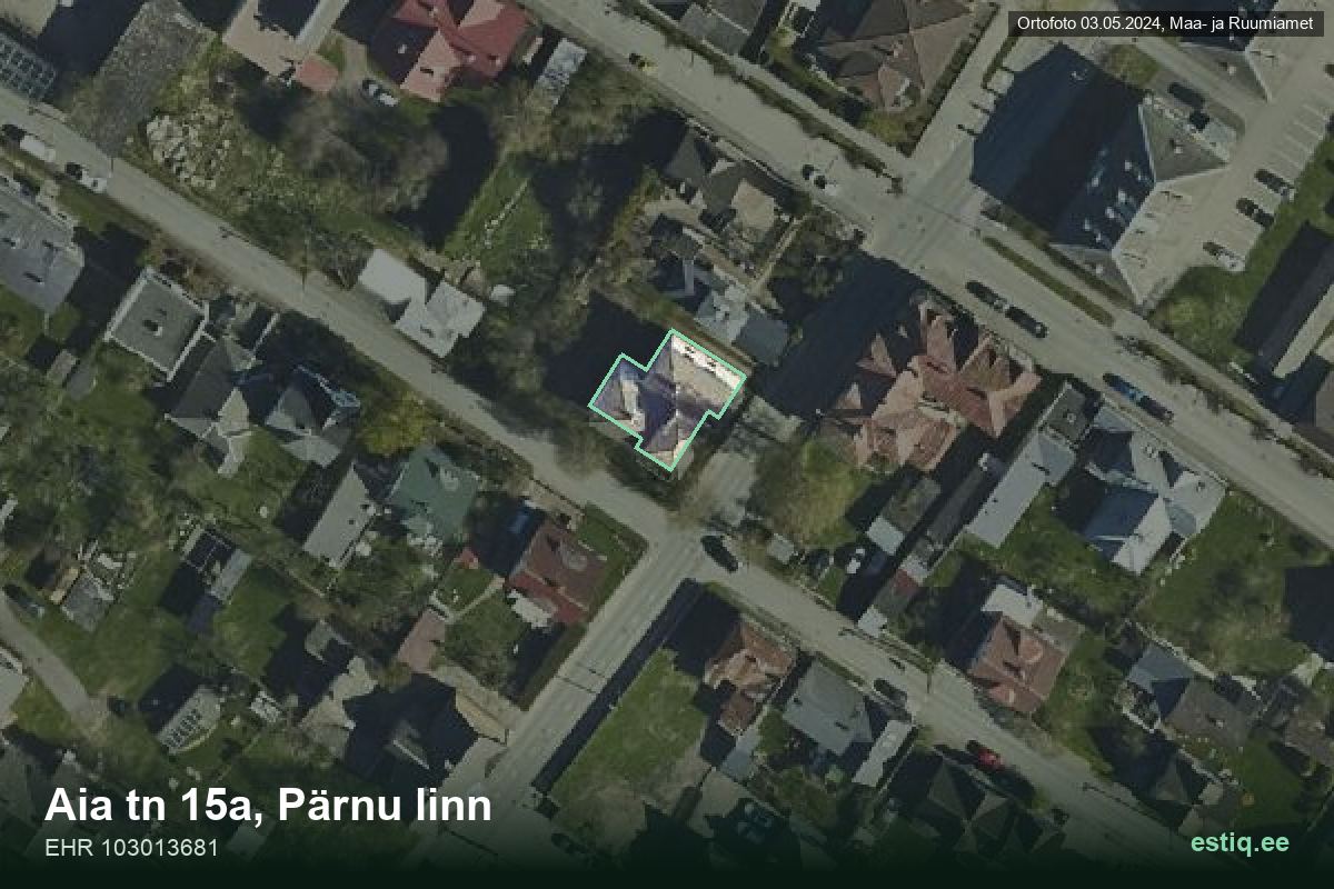 Aia tänav 15a, Pärnu – ilmakuva rakennuksesta, ääriviiva rakennusrekisteristä (EHR)