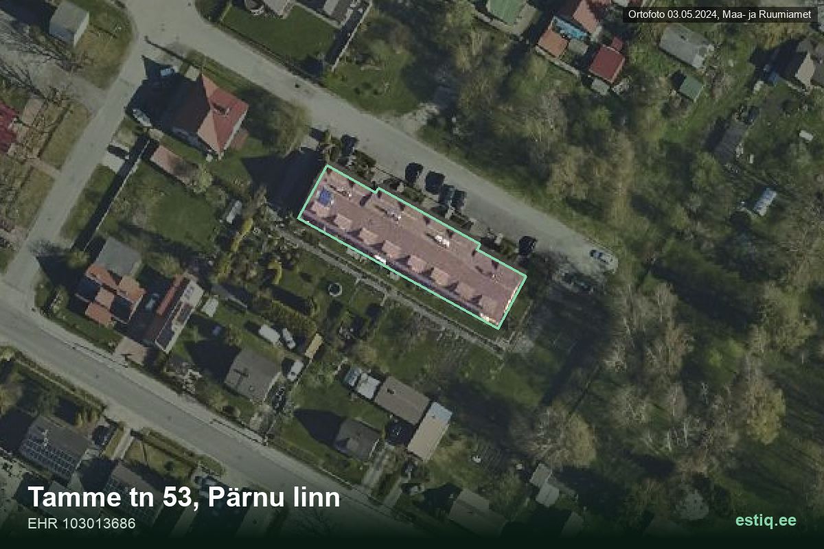 Tamme tänav 53, Pärnu – hoone aerofoto, kontuur ehitisregistri (EHR) andmetest