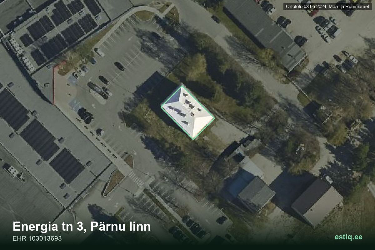 Energia tänav 3, Pärnu – hoone aerofoto, kontuur ehitisregistri (EHR) andmetest