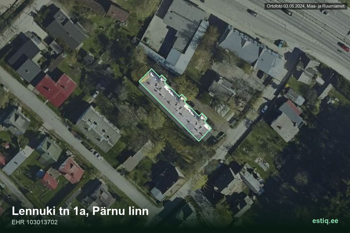 Lennuki tänav 1a, Pärnu – hoone aerofoto, kontuur ehitisregistri (EHR) andmetest