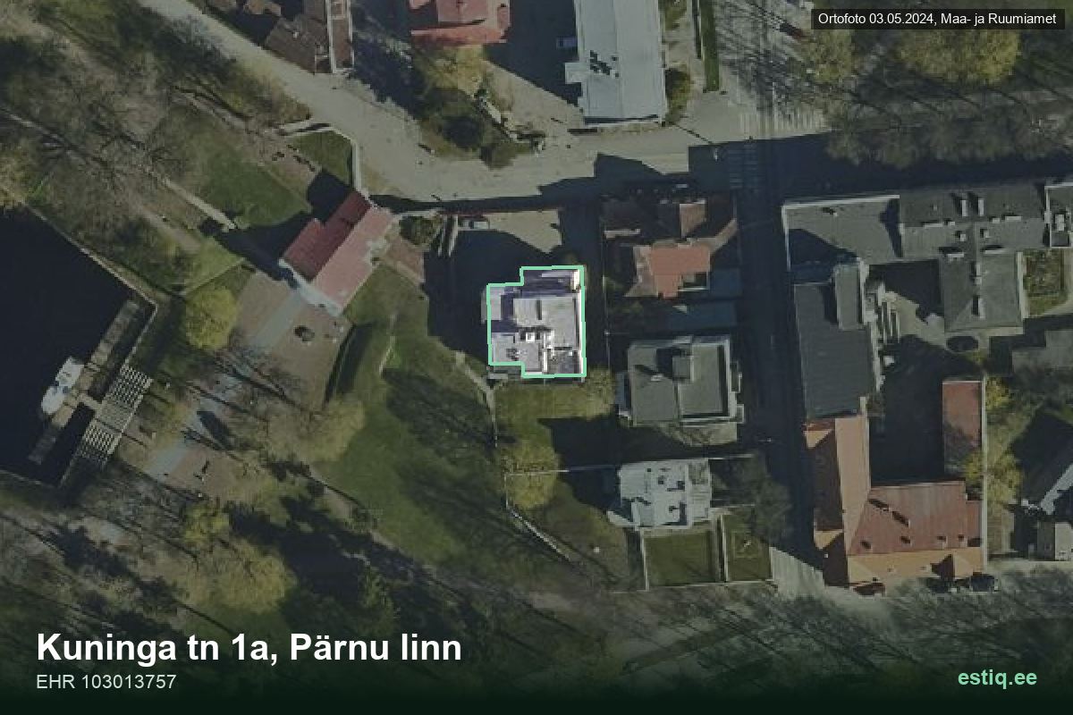 Kuninga tänav 1a, Pärnu – hoone aerofoto, kontuur ehitisregistri (EHR) andmetest