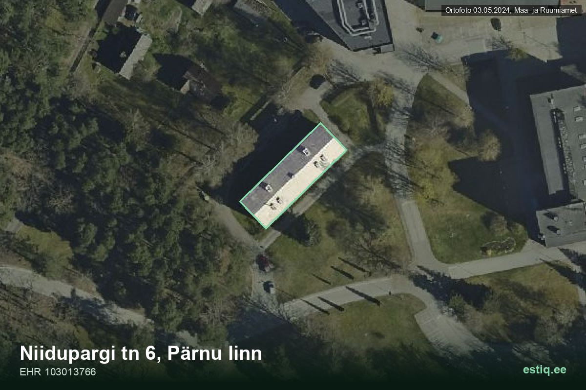 Niidupargi tänav 6, Pärnu – hoone aerofoto, kontuur ehitisregistri (EHR) andmetest