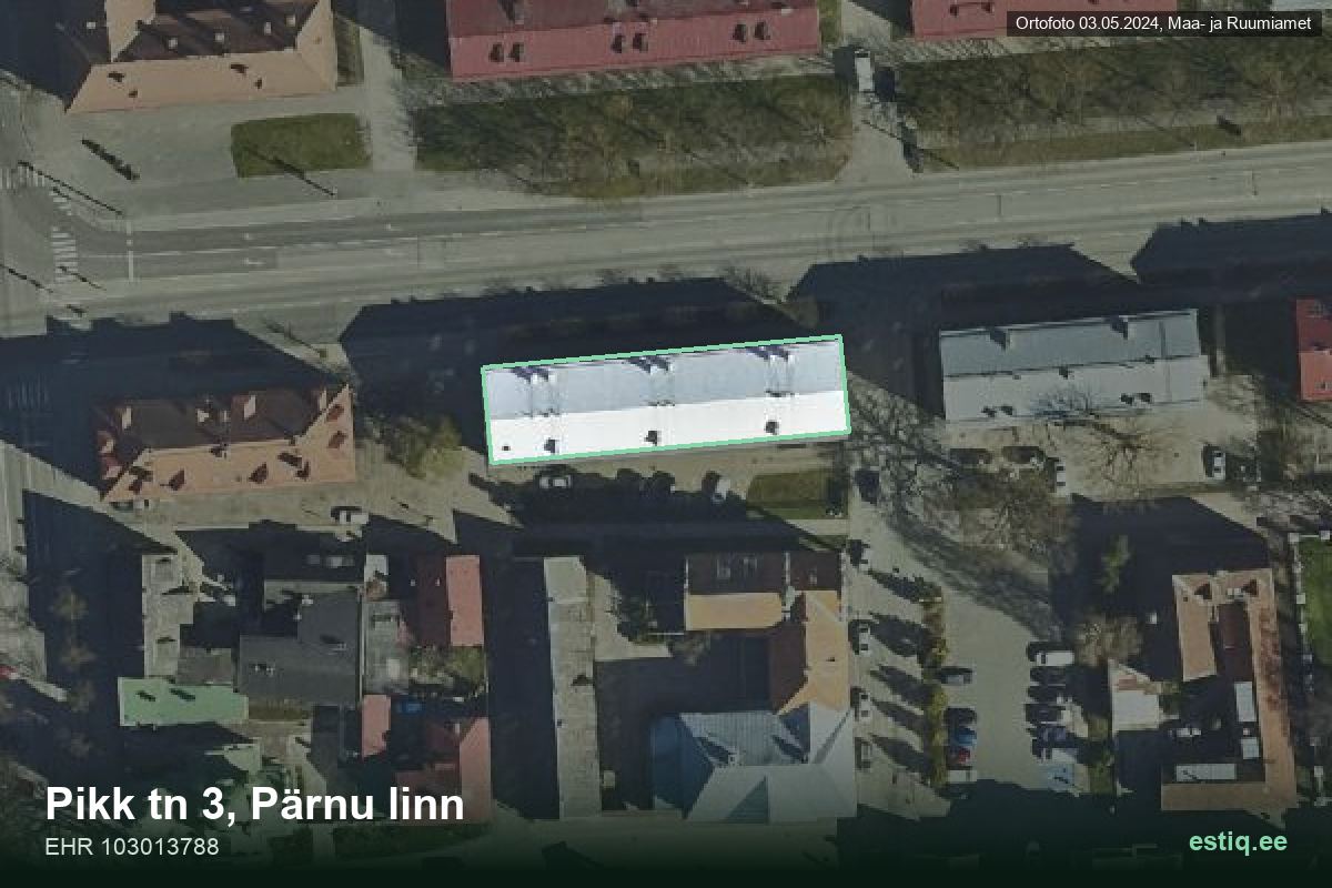 Pikk tänav 3, Pärnu – hoone aerofoto, kontuur ehitisregistri (EHR) andmetest
