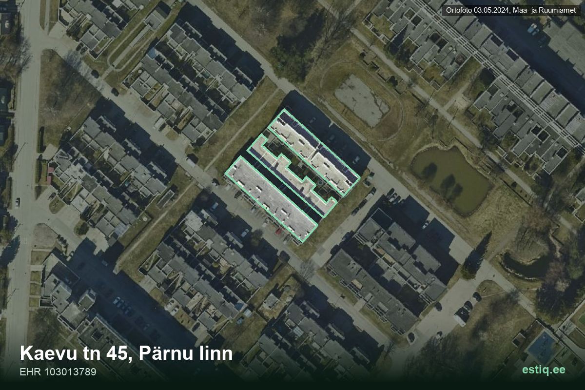 Kiige tänav 5, Pärnu – аэрофото дома, контур по данным регистра строений (EHR)