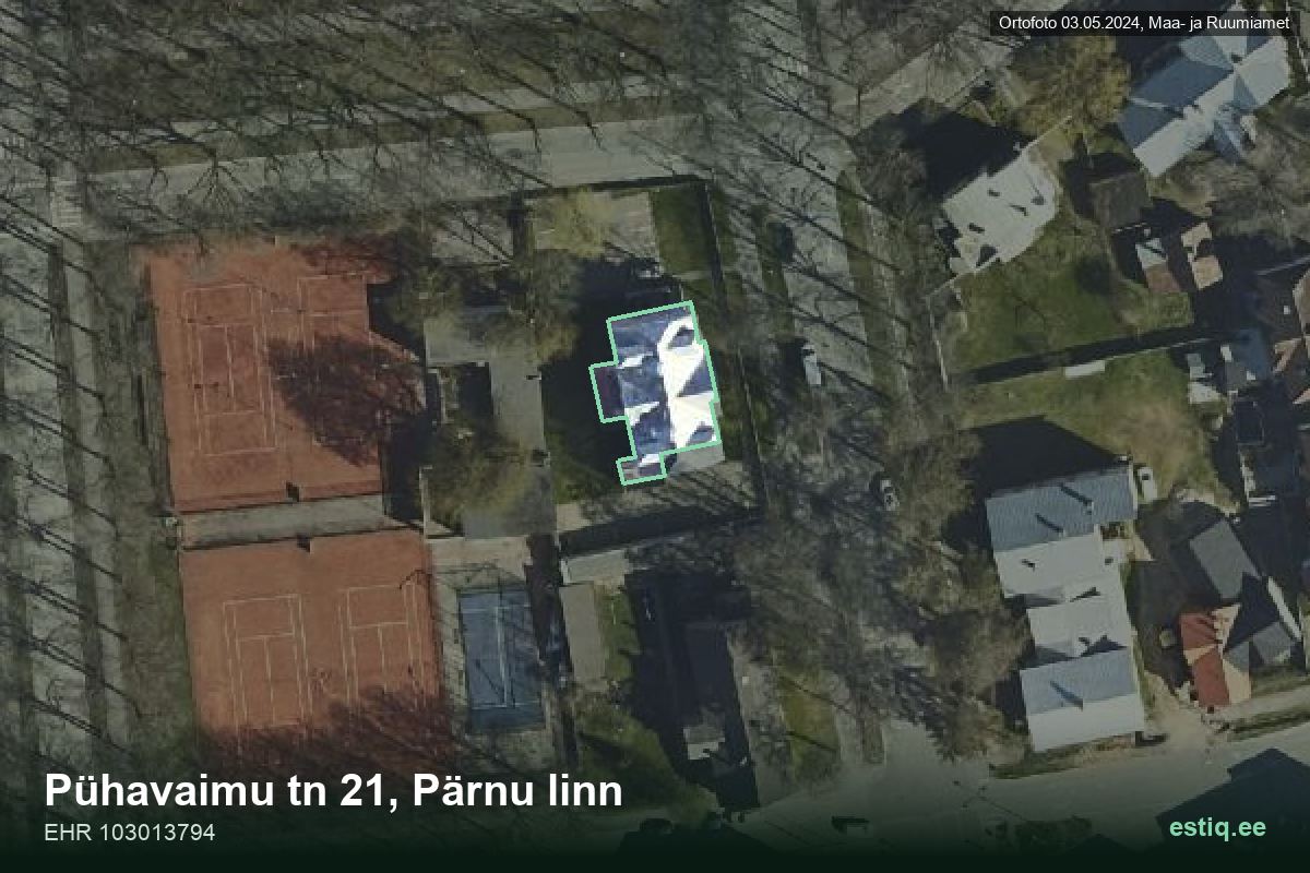 Pühavaimu tänav 21, Pärnu – hoone aerofoto, kontuur ehitisregistri (EHR) andmetest