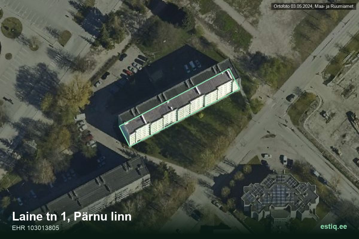 Laine tänav 1, Pärnu – aerial photo of the building, outline from the Building Register (EHR)