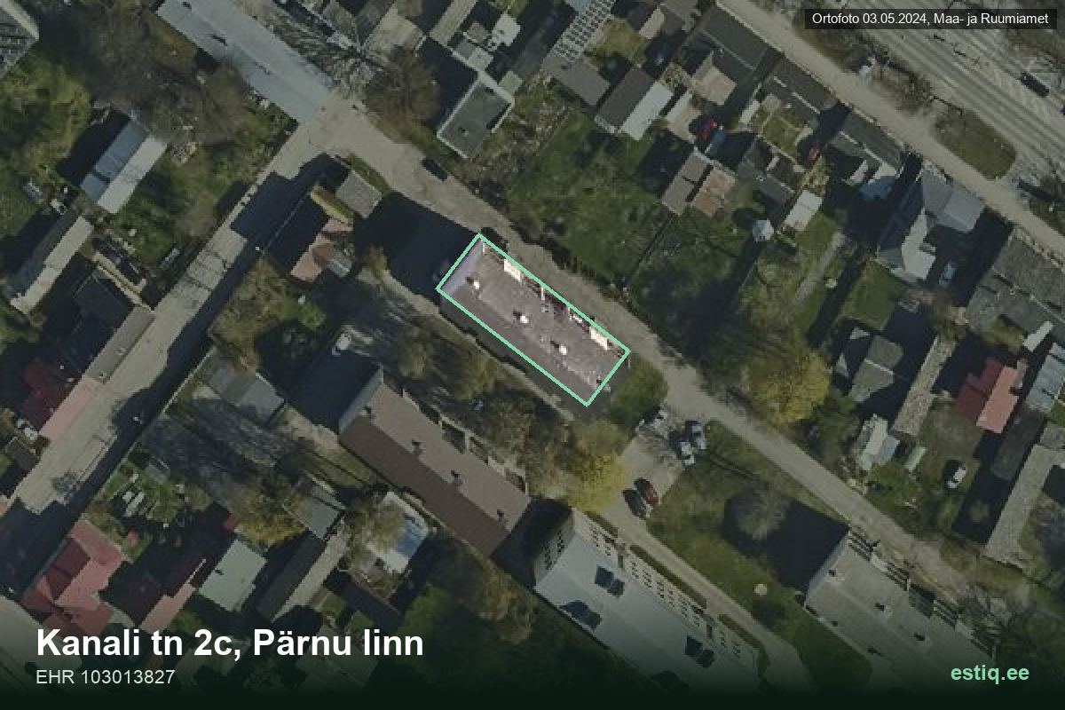 Kanali tänav 2c, Pärnu – аэрофото дома, контур по данным регистра строений (EHR)