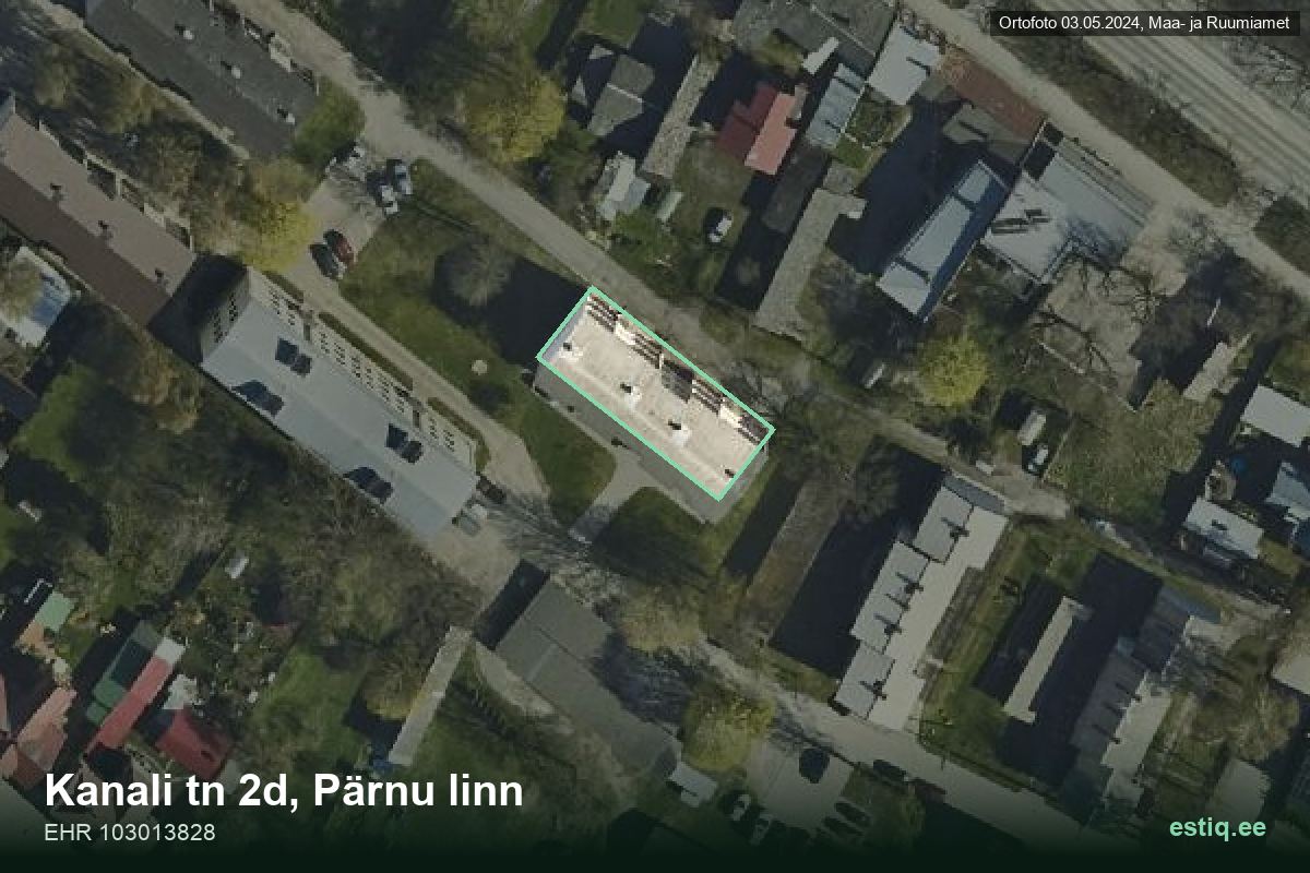 Kanali tänav 2d, Pärnu – аэрофото дома, контур по данным регистра строений (EHR)