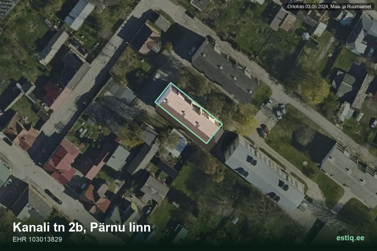 Kanali tänav 2b, Pärnu – hoone aerofoto, kontuur ehitisregistri (EHR) andmetest