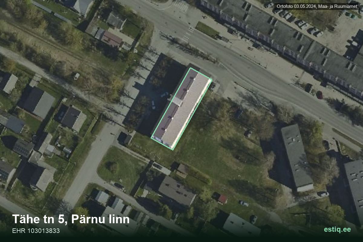 Tähe tänav 5, Pärnu – aerial photo of the building, outline from the Building Register (EHR)
