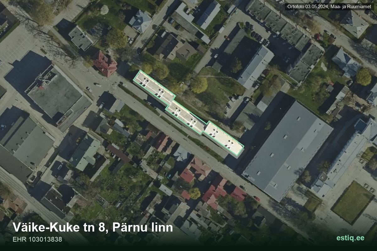 Väike-Kuke tänav 8, Pärnu – hoone aerofoto, kontuur ehitisregistri (EHR) andmetest
