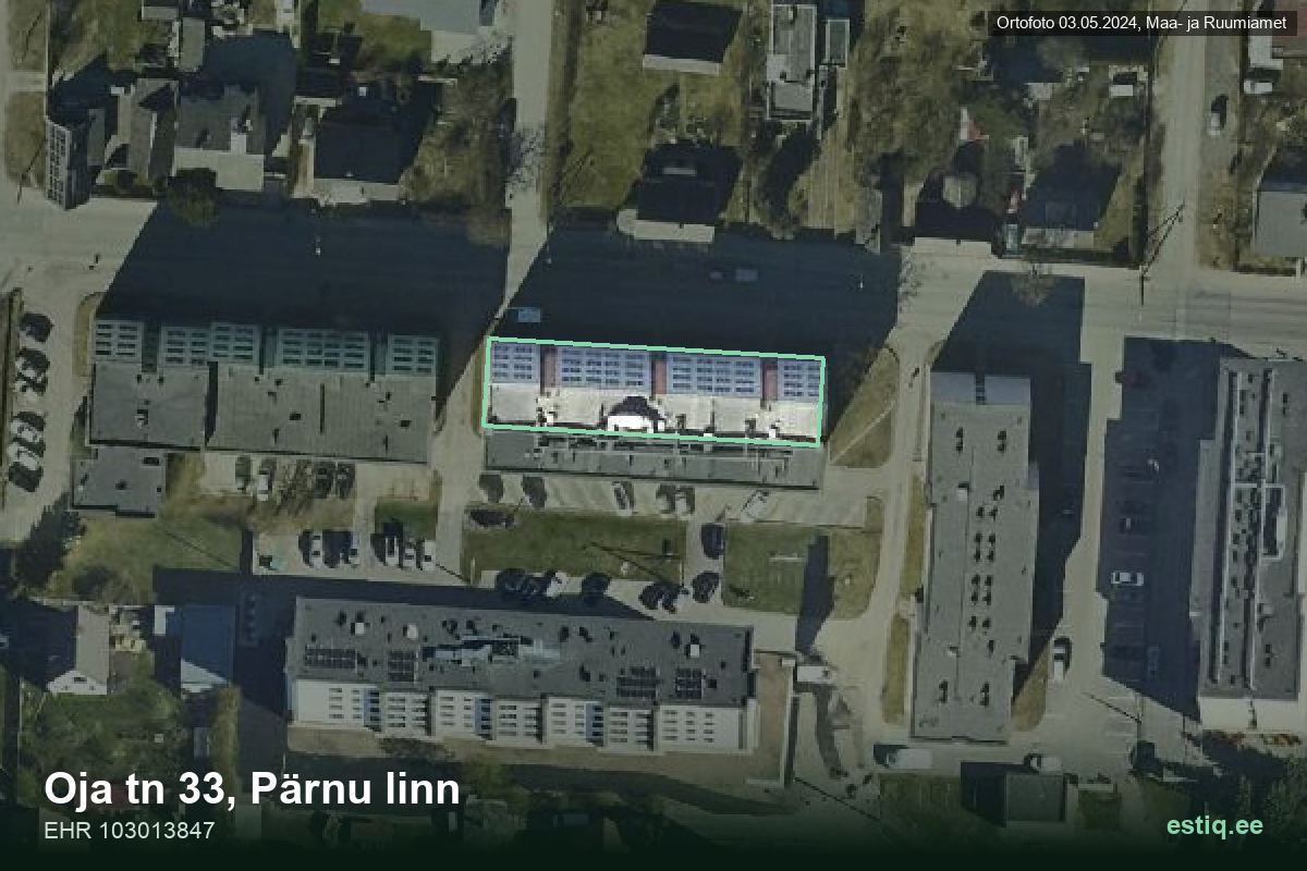 Oja tänav 33, Pärnu – hoone aerofoto, kontuur ehitisregistri (EHR) andmetest