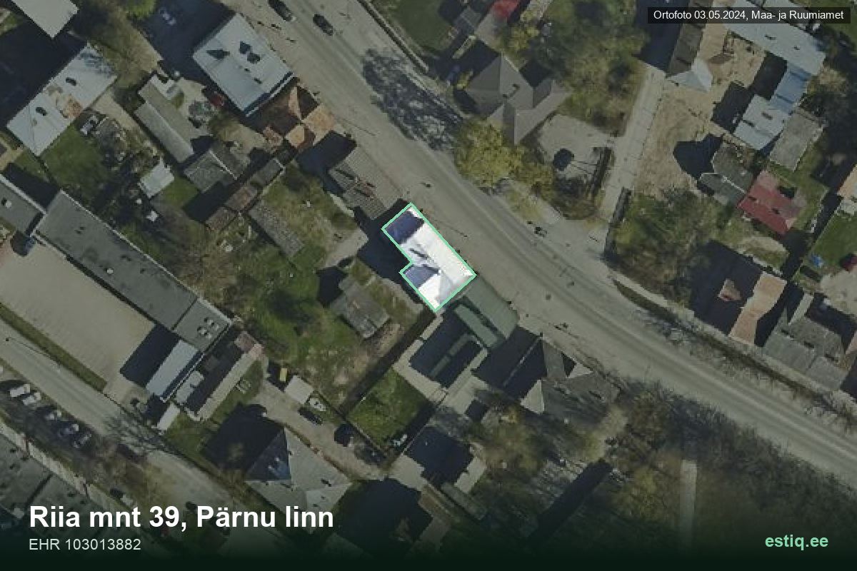 Riia mnt 39, Pärnu – hoone aerofoto, kontuur ehitisregistri (EHR) andmetest