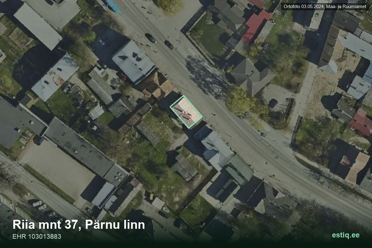 Riia mnt 37, Pärnu – hoone aerofoto, kontuur ehitisregistri (EHR) andmetest