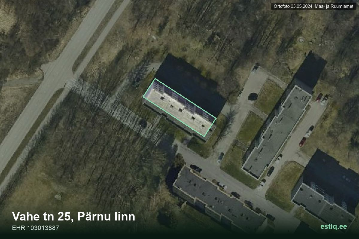 Vahe tänav 25, Pärnu – аэрофото дома, контур по данным регистра строений (EHR)