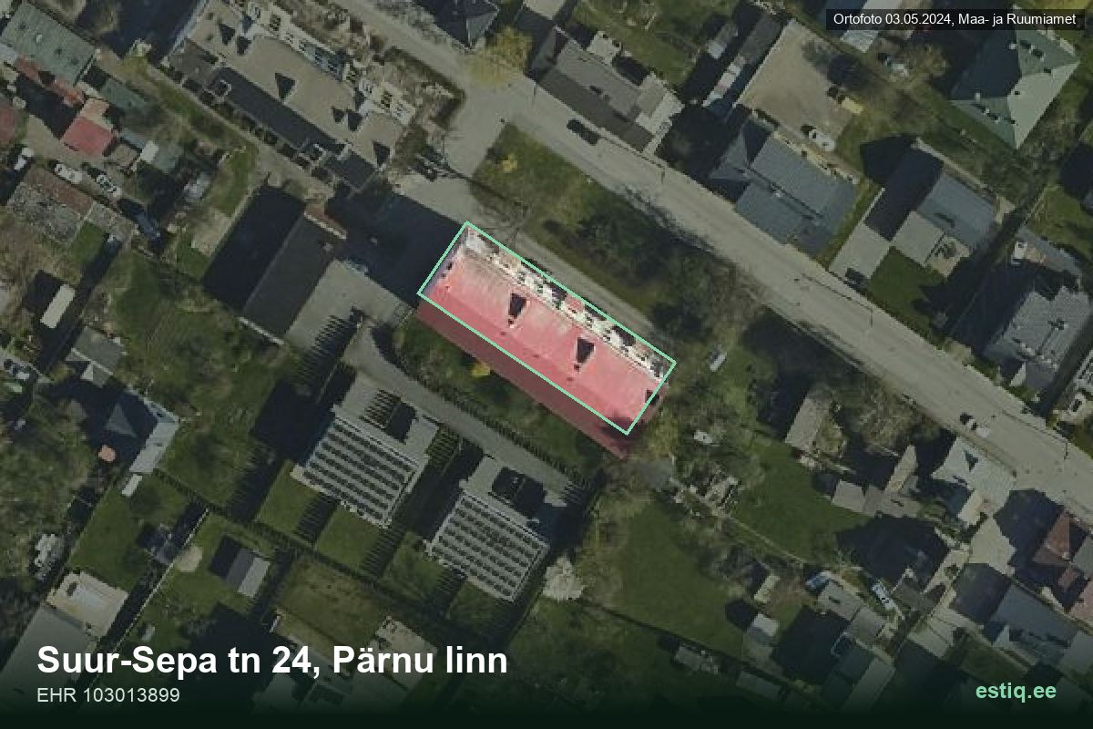 Suur-Sepa tänav 24, Pärnu – ilmakuva rakennuksesta, ääriviiva rakennusrekisteristä (EHR)