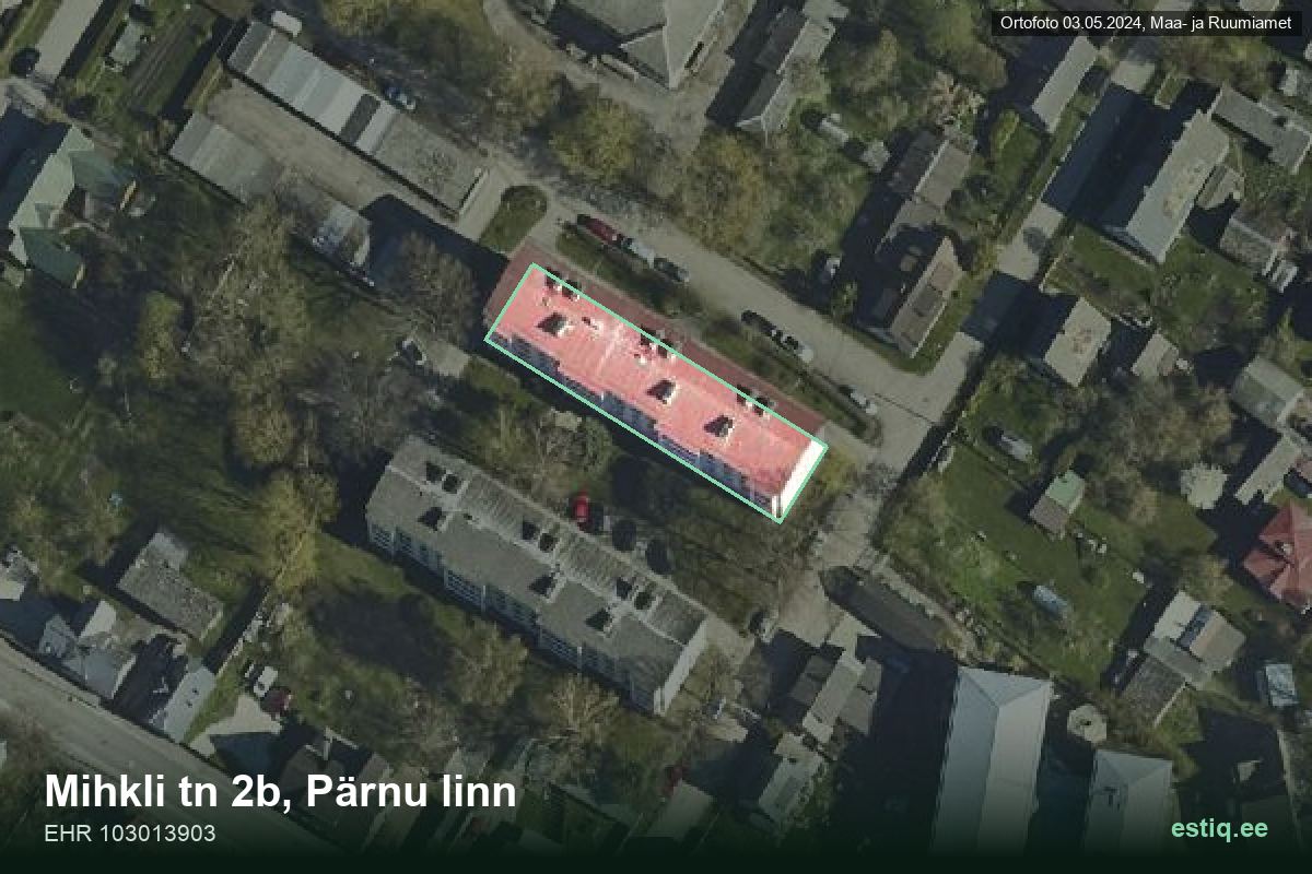 Mihkli tänav 2b, Pärnu – hoone aerofoto, kontuur ehitisregistri (EHR) andmetest